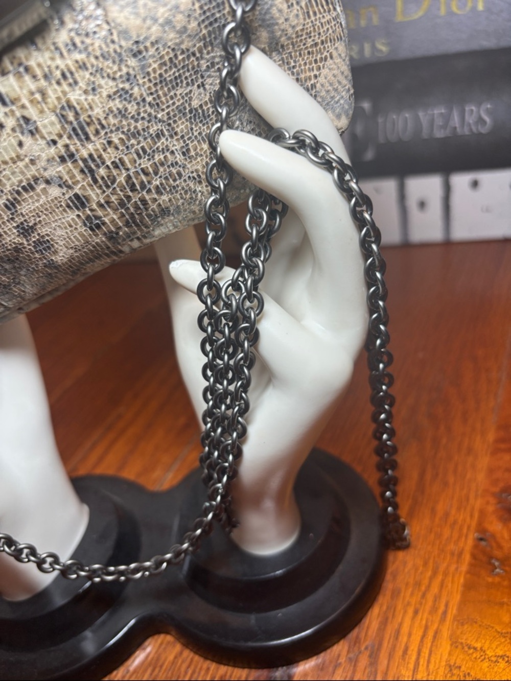 Coach Snakeskin Embossed Leather Chain Crossbody Clutch - Picture 3 of 12